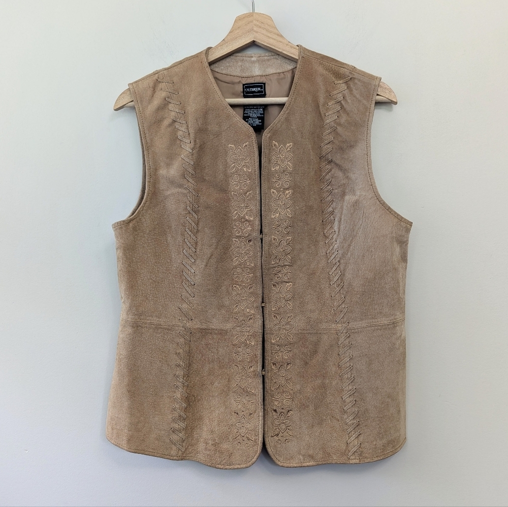 Vintage‎ Y2K Boho Embroidered Tan Suede Vest Penny Lane